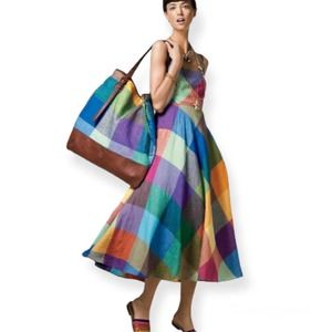 Isaac Mizrahi x Liz Claiborne Multicolor Linen A-Line Midi Dress Size 10